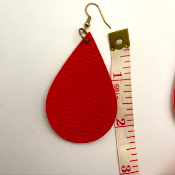 Adorable Red Raindrop Faux Leather Earrings - Picture 3 of 4